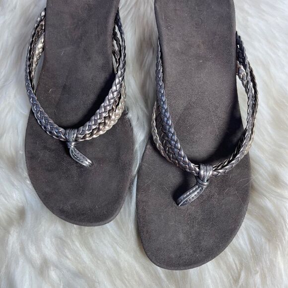 Vionic Ramba Metallic Braided Leather Wedge Thong Sandals Sz 8 - Picture 6 of 6